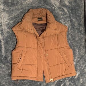 Brown Quilted Puffer Vest - womens Sleeveless Jacket